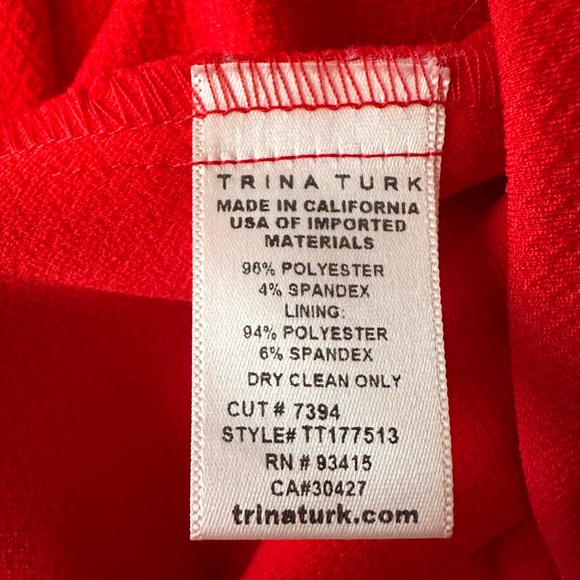 Trina Turk Red Dress. Bell sleeves. Can be worn over or off shoulders. NWOT 6 - Picture 6 of 6